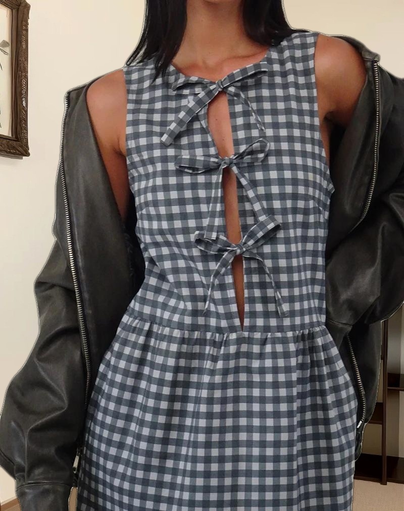 Prelith Midi Dress in Black Grey Tonal Gingham