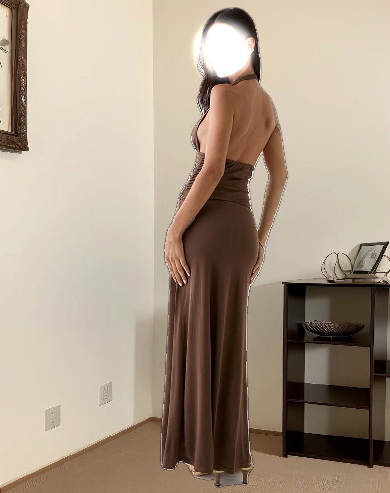 Ryoko Maxi Dress in Cupro Dark Brown