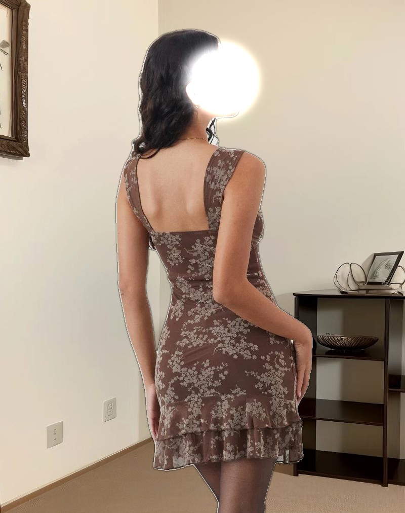 Astika Mini Dress in Blooming Vines Brown