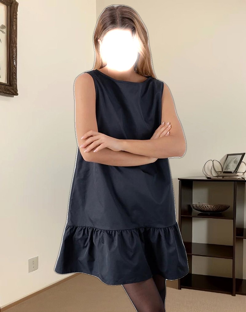 Arkana Babydoll Mini Dress in Black Taffeta