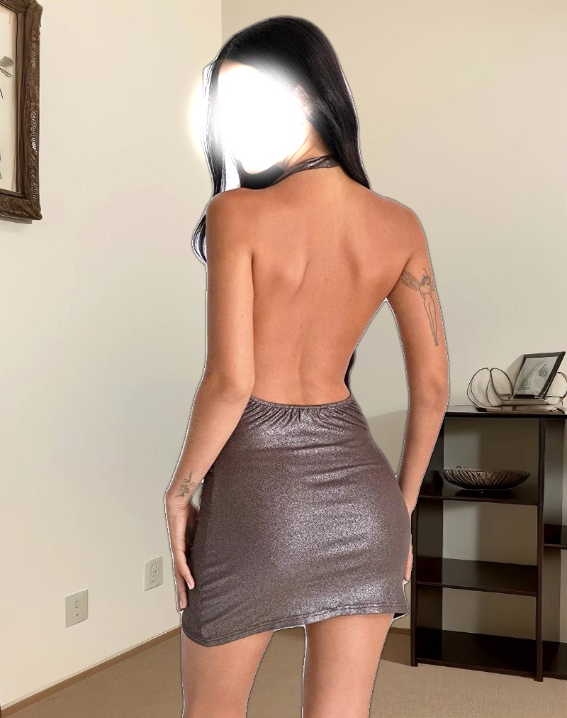 Montana Halter Mini Dress in Shimmer Brown