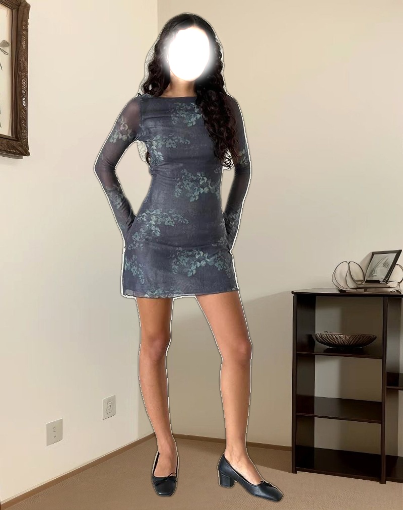 Sevila Long Sleeve Mini Dress in Faded Botanical Green