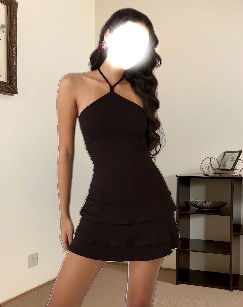 Suzetta Halter Mini Dress in Chocolate Brown