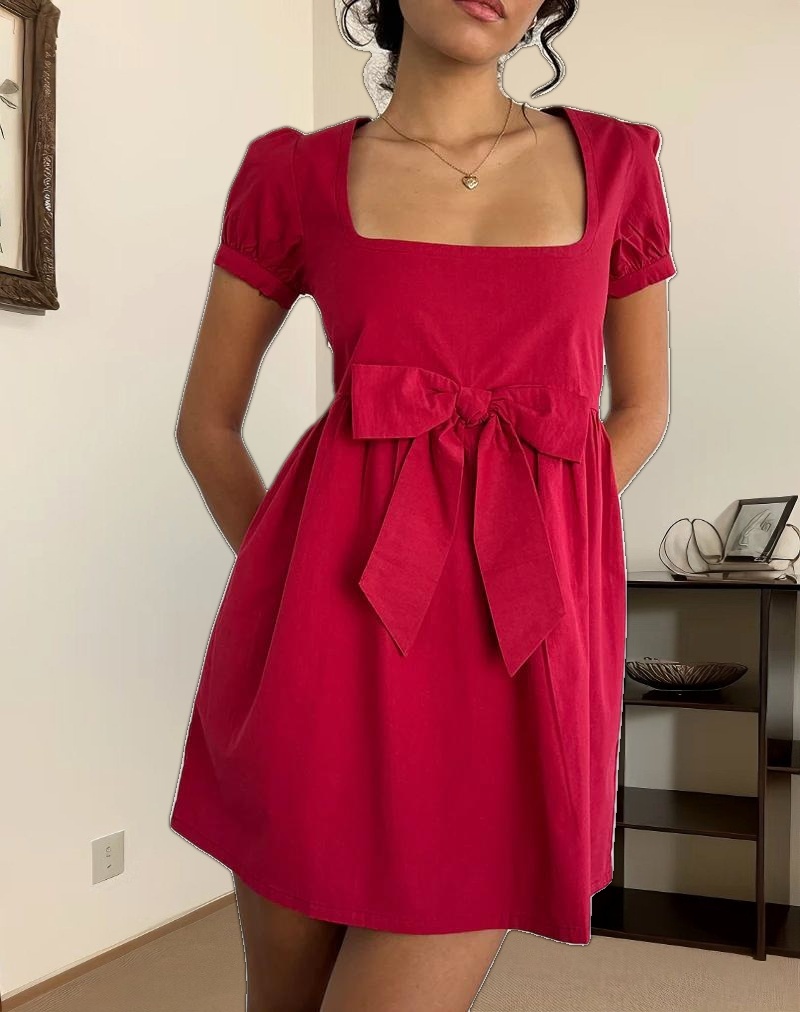 Leshiana Mini Dress in Poplin Adrenaline Red