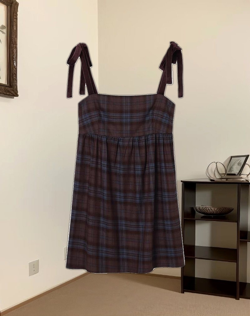Mikayla Mini Dress in Burgundy and Blue Check