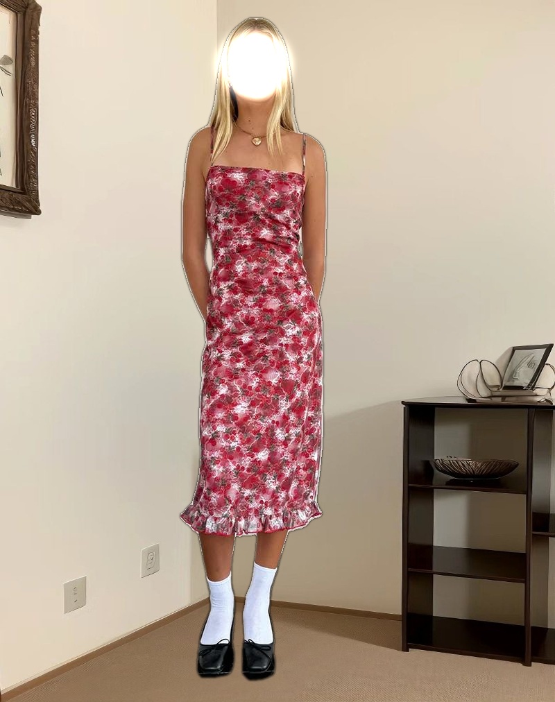 Nawari Midi Dress in Printed Lace Cherry