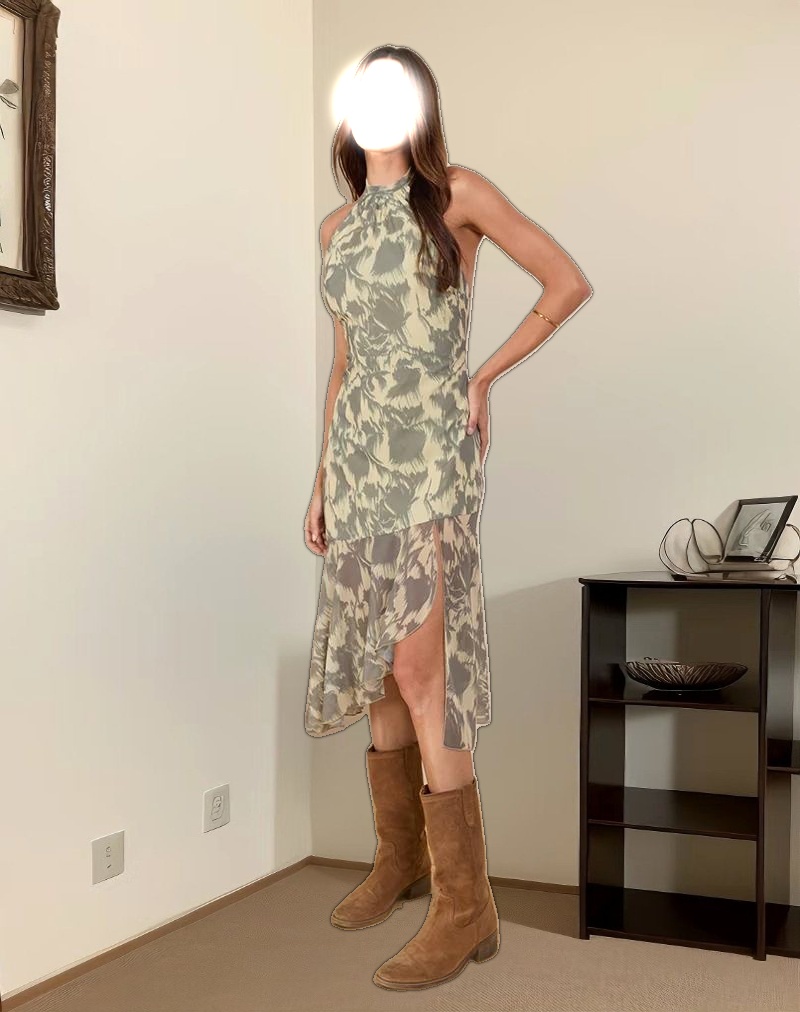 Tanta Midi Dress in Blurred Floral Yellow