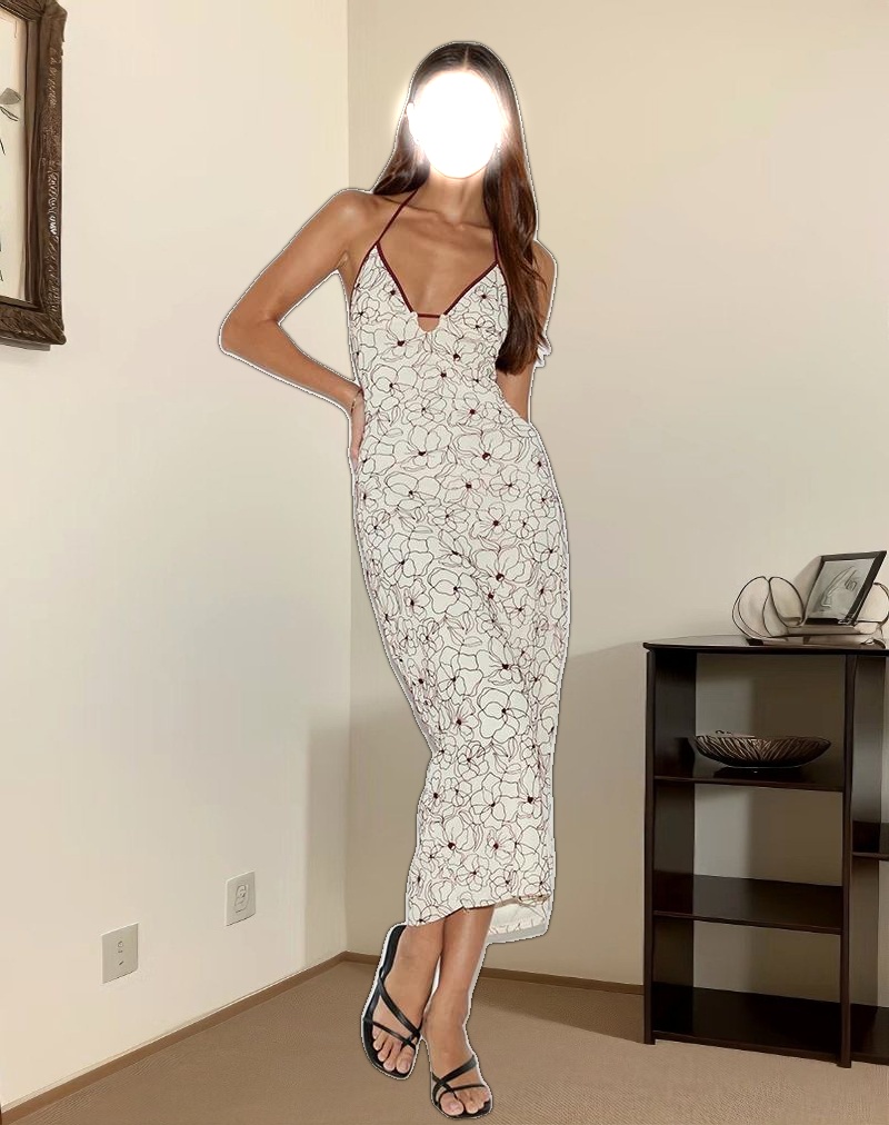 Druvish Midi Dress in Line Flower Cream