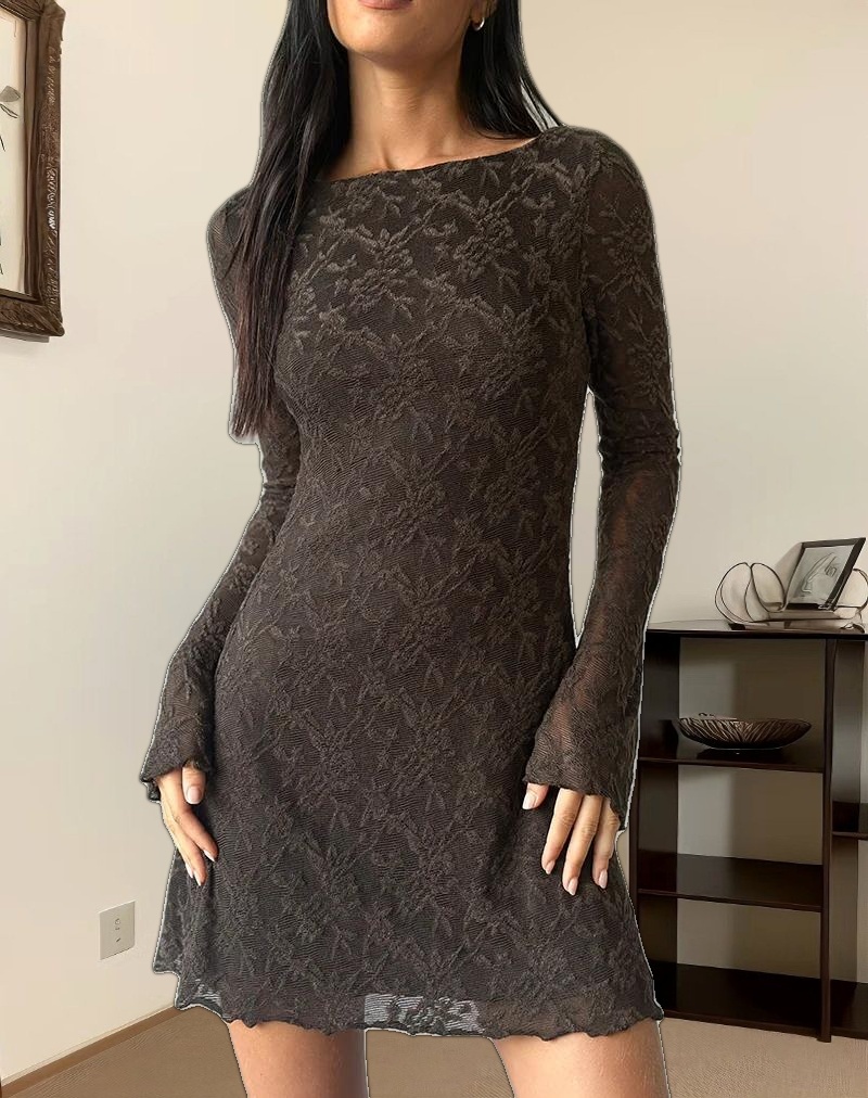 Sevila Dress in Jacquard Knit Dark Brown