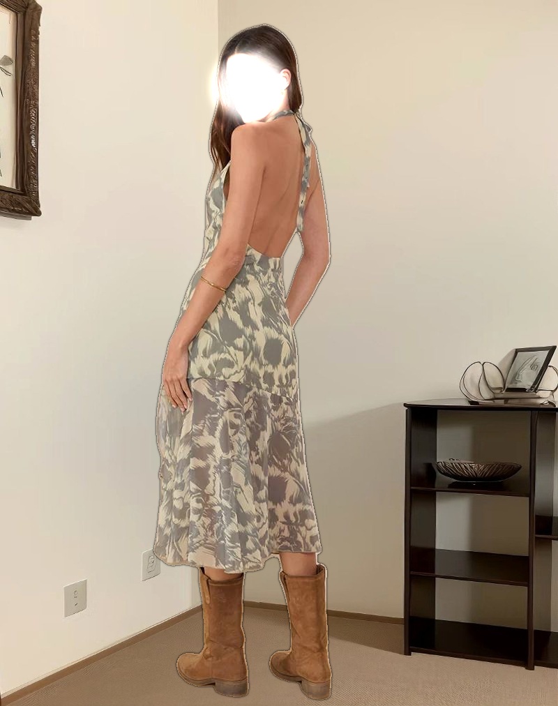 Tanta Midi Dress in Blurred Floral Yellow