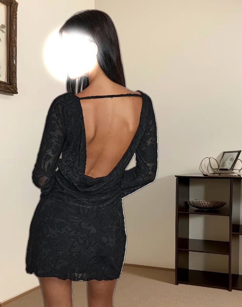 Julita Mini Dress in Sheer Flower Black