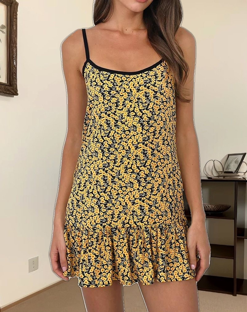 Marige Roundneck Mini Dress in Mini Bloom Yellow