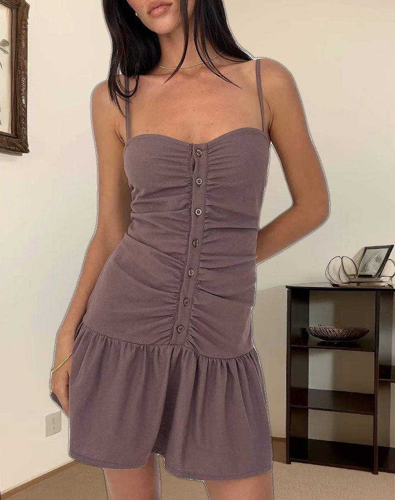 Yuha Buttoned Mini Dress in Deep Taupe