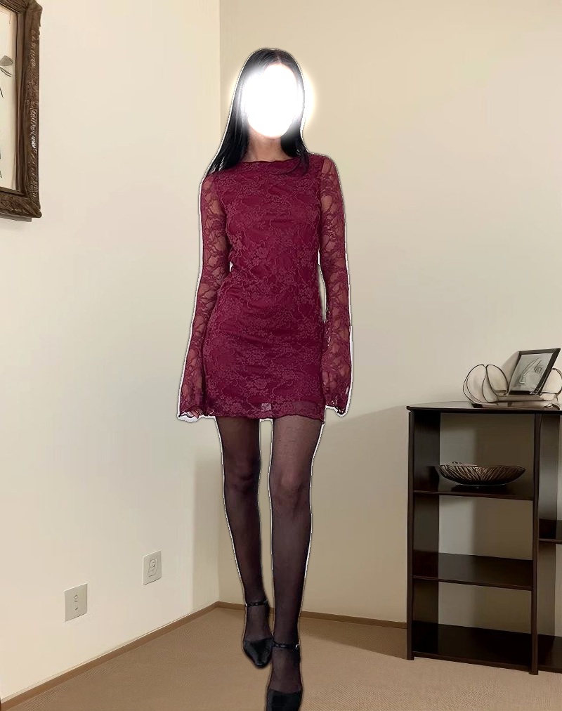 Sevila Long Sleeve Mini Dress Lace Burgundy