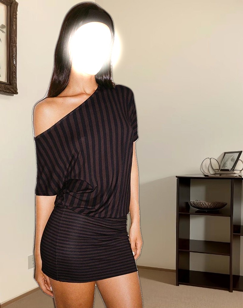 Talita Mini Dress in Diagonal and Mini Stripe Maroon