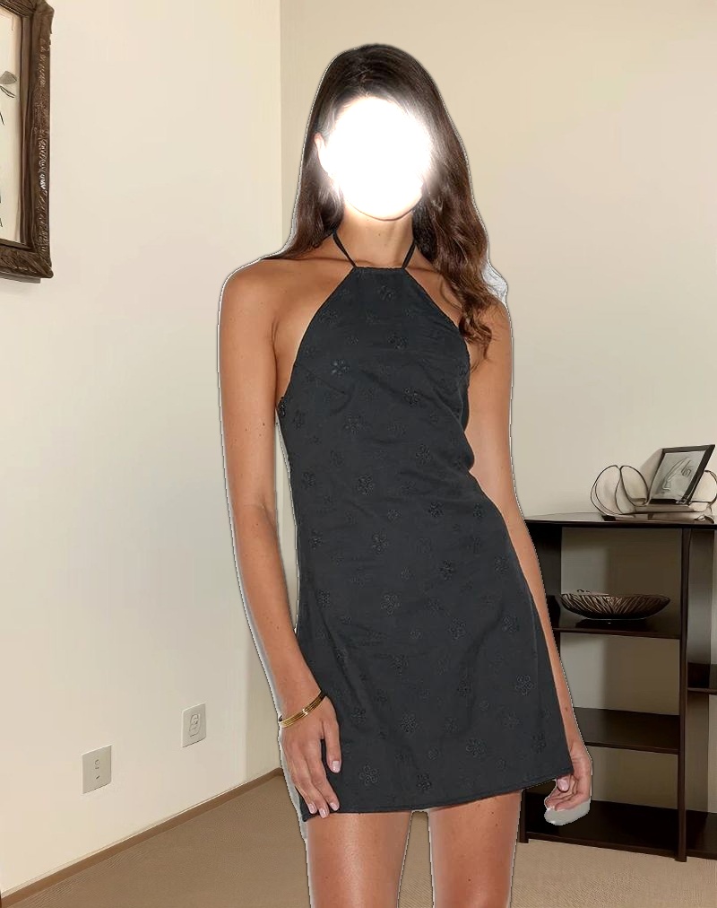 Belinda Mini Dress in Flower Broderie Black