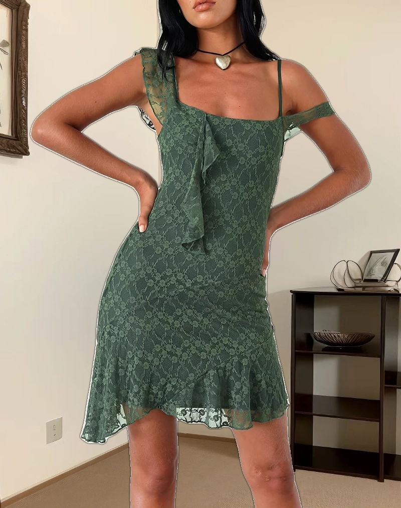 Jati Mini Dress in Sage Canina Rose Lace