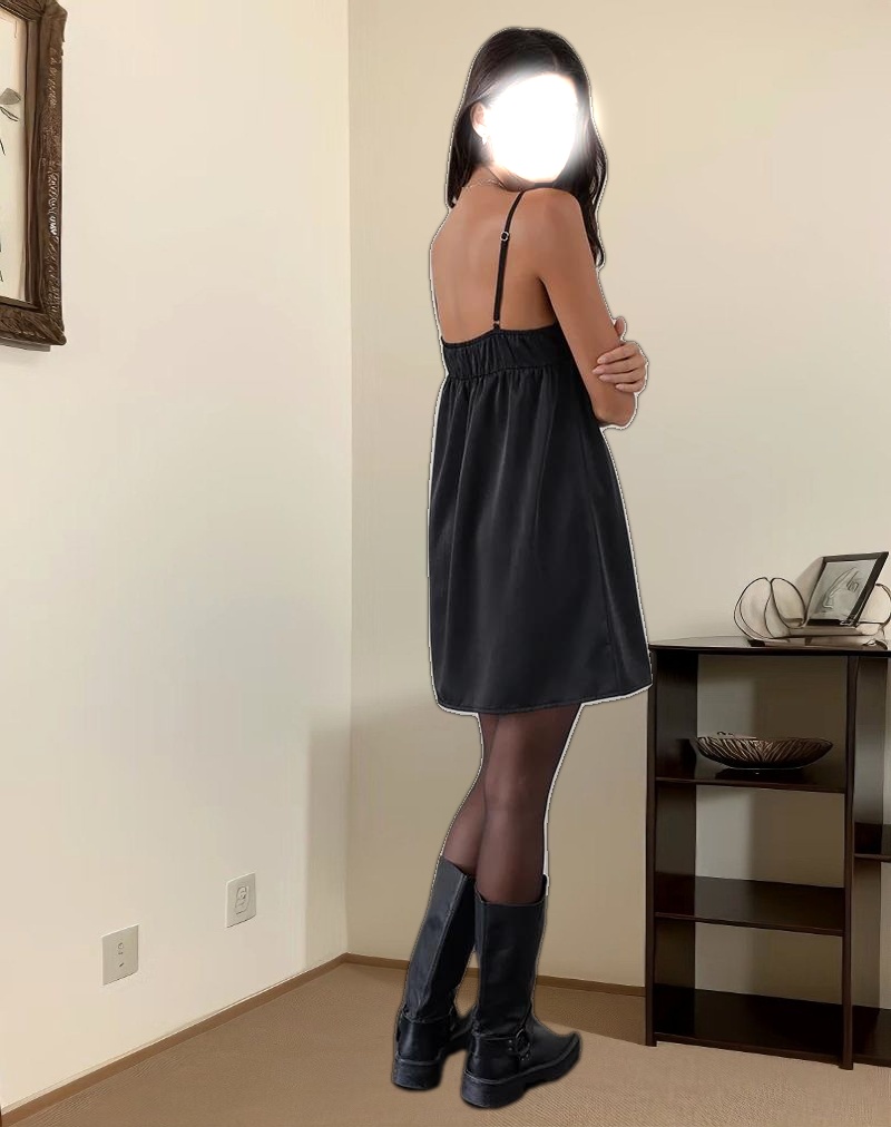 Cadenza Square Neck Slip Mini Dress in Black