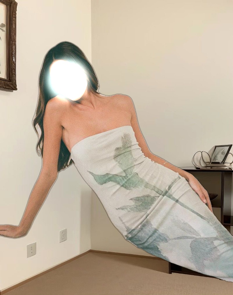 Rosbandi Bandeau Midi Dress in Abstract Painted Flower Blue