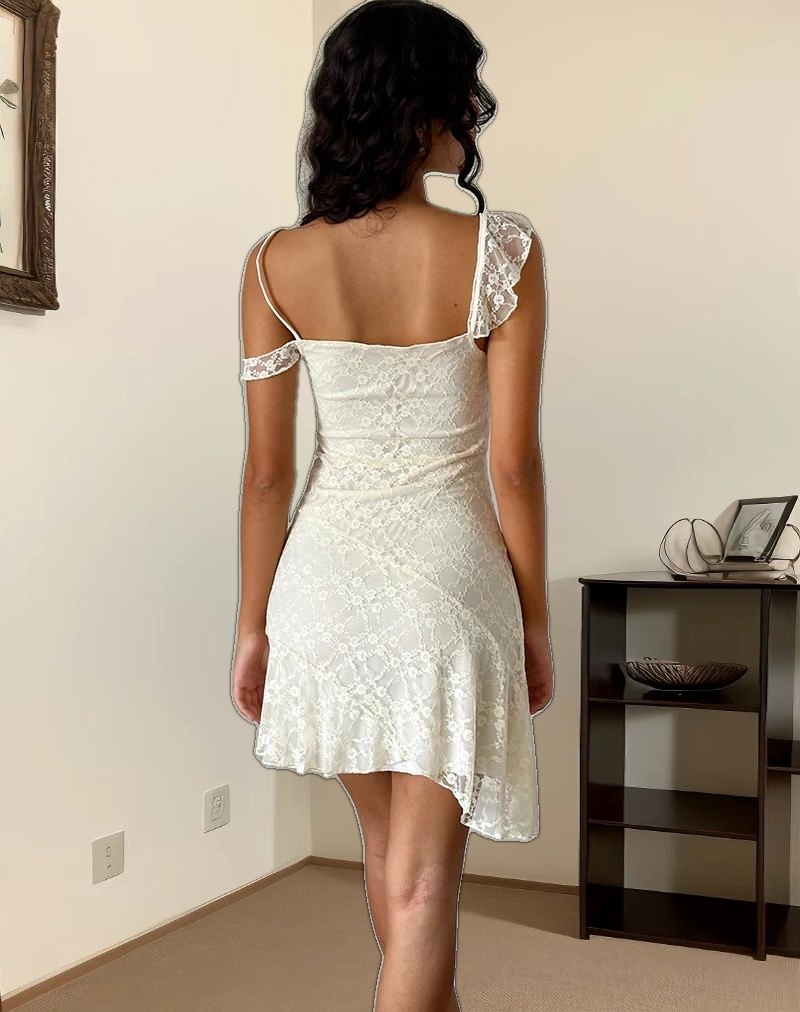 Jati Mini Dress in Off White Canina Rose Lace