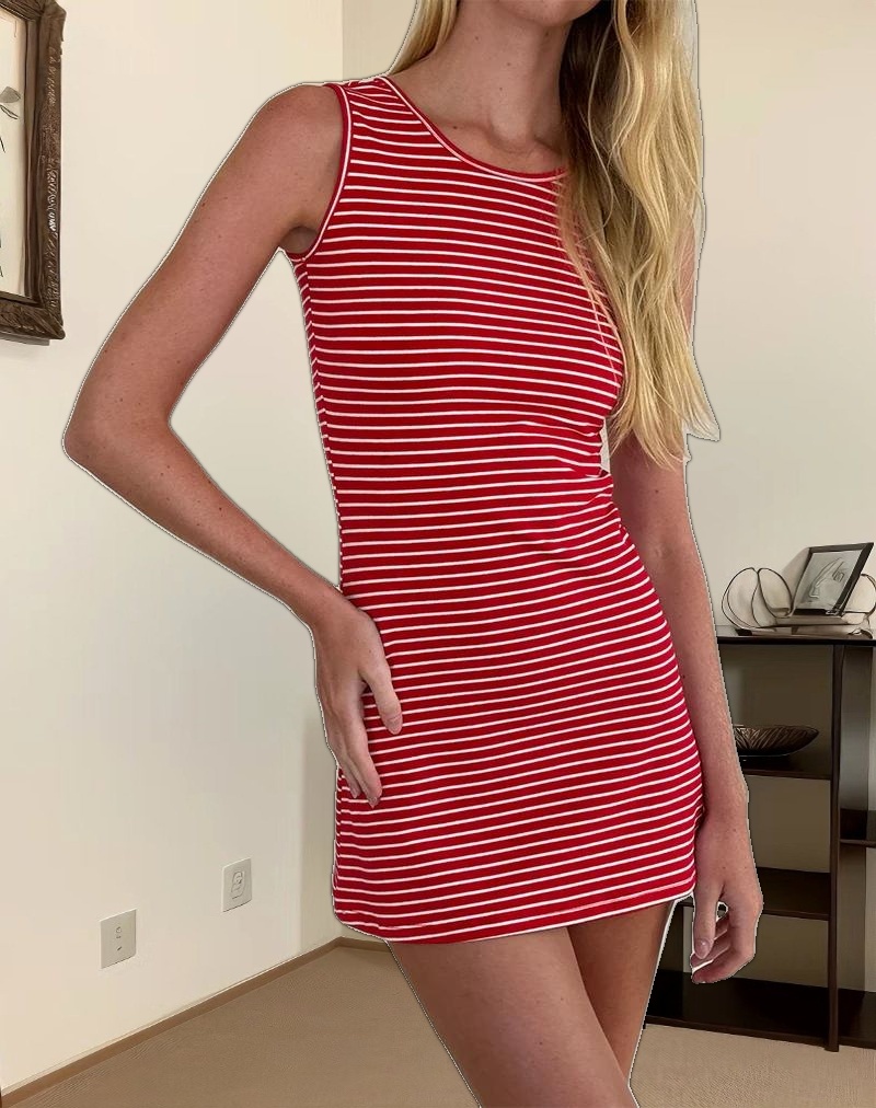 Masha Mini Dress in Red and White Stripe Jersey