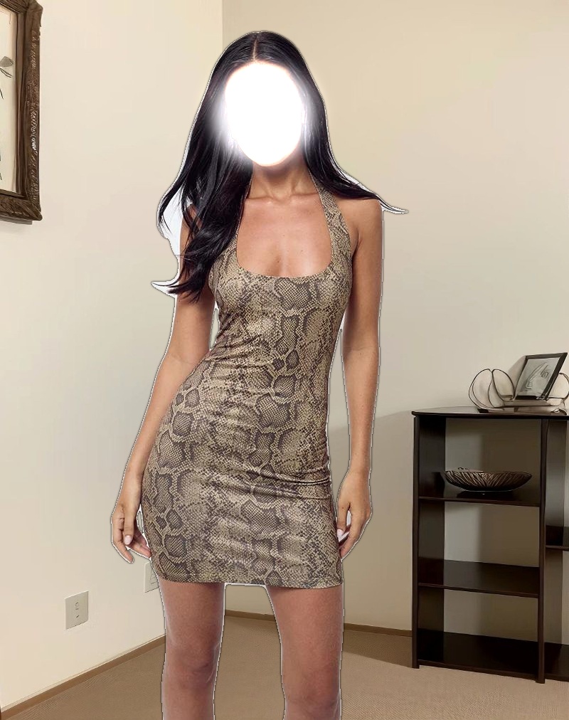 Janora Bodycon Mini Dress in Brown Snake Print