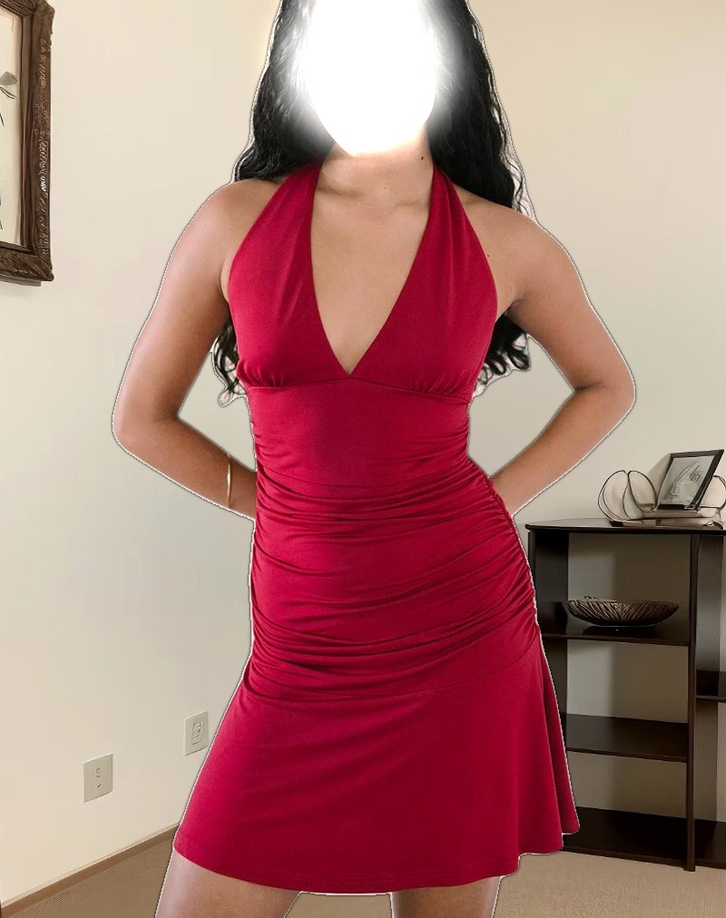 Carey Mini Dress in Lycra Slinky Red