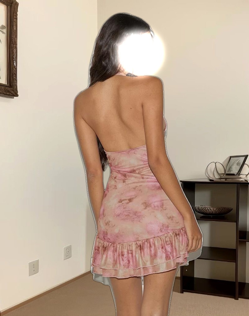 Yoriko Halterneck Mini Dress in Smoky Floral Peach