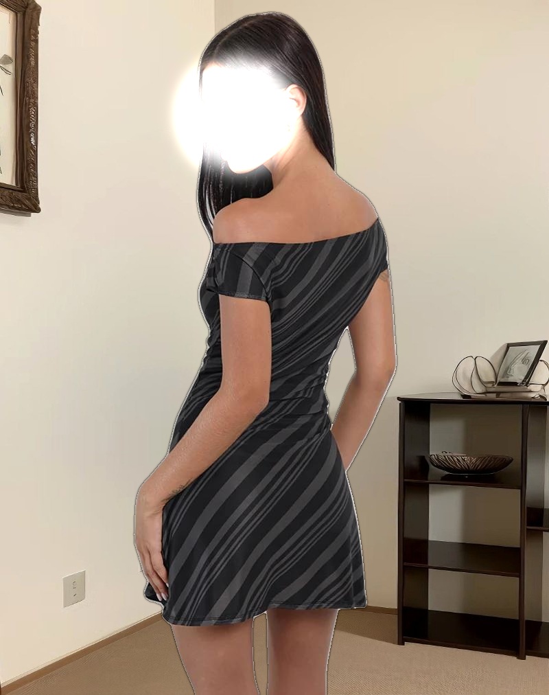 Hari Mini Dress in Irregular Stripe Grey Black