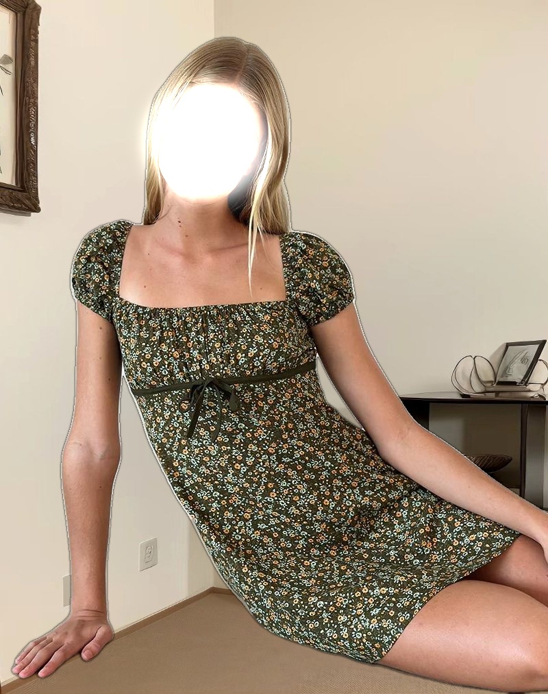 Savio Mini Dress in Grunge Floral Khaki