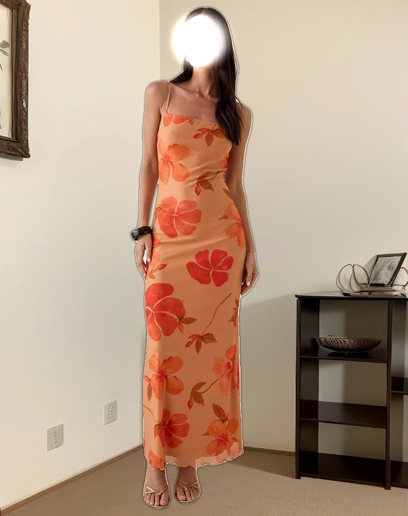 Dalesio Maxi Dress in Watercolour Hibiscus Orange