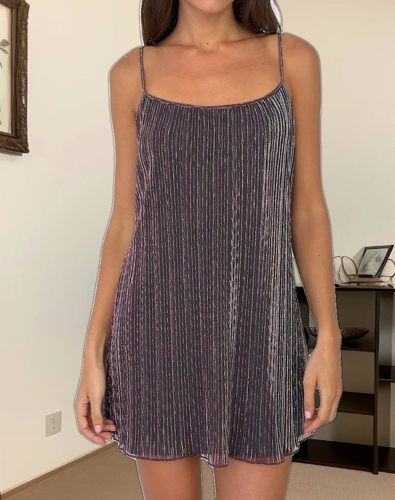 Cheria Mini Dress in Shimmer Plisse Brown