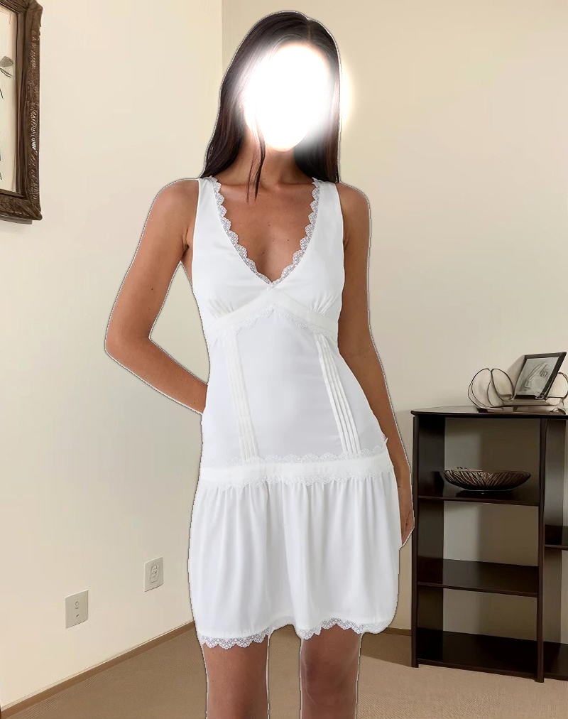 Nesha Ruffle Satin Mini Dress in White