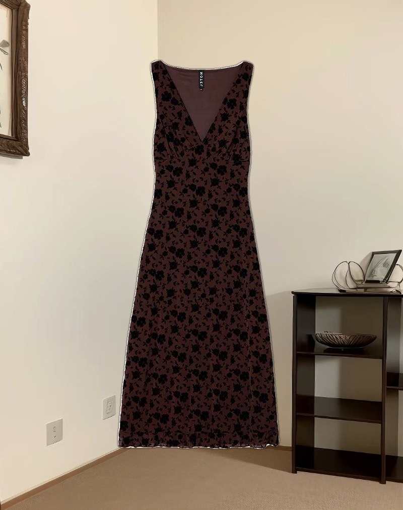 Gabriela Midi Dress in Garden Floral Brown