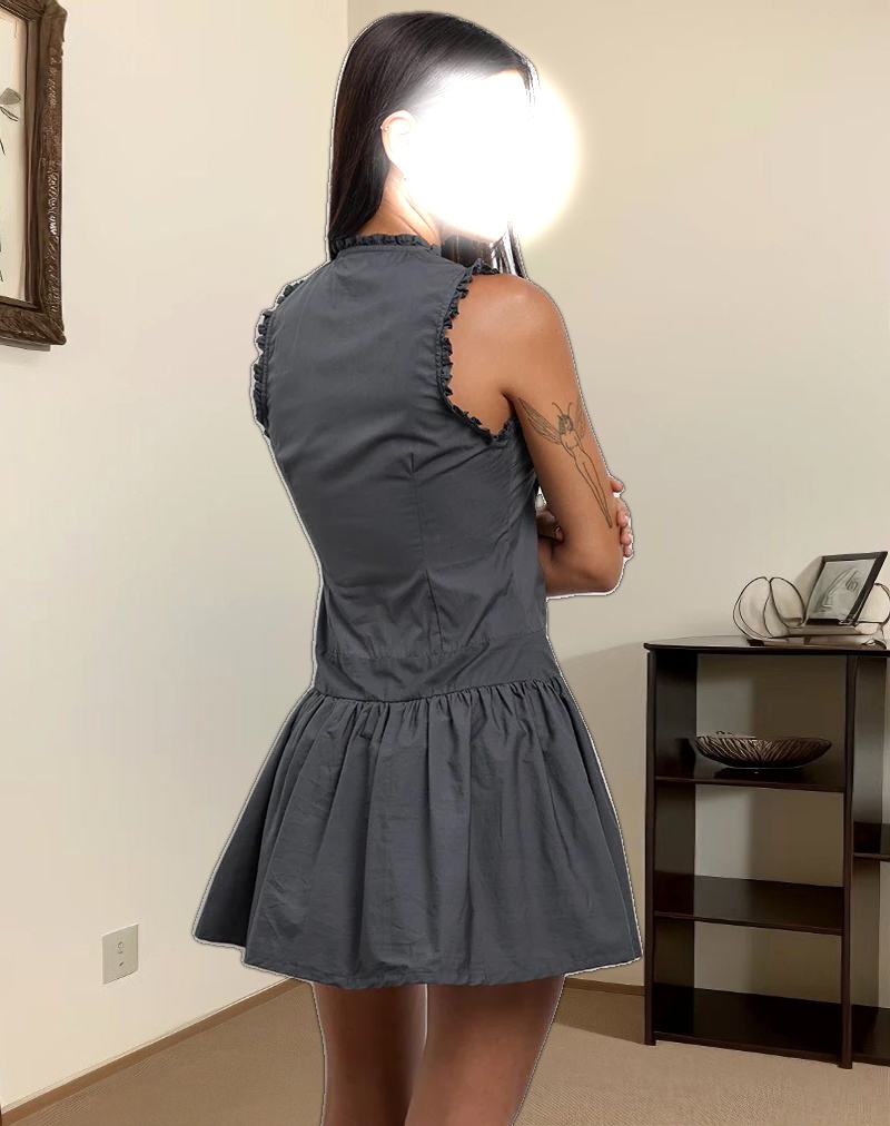 Dayara Mini Dress in Poplin Charcoal Grey