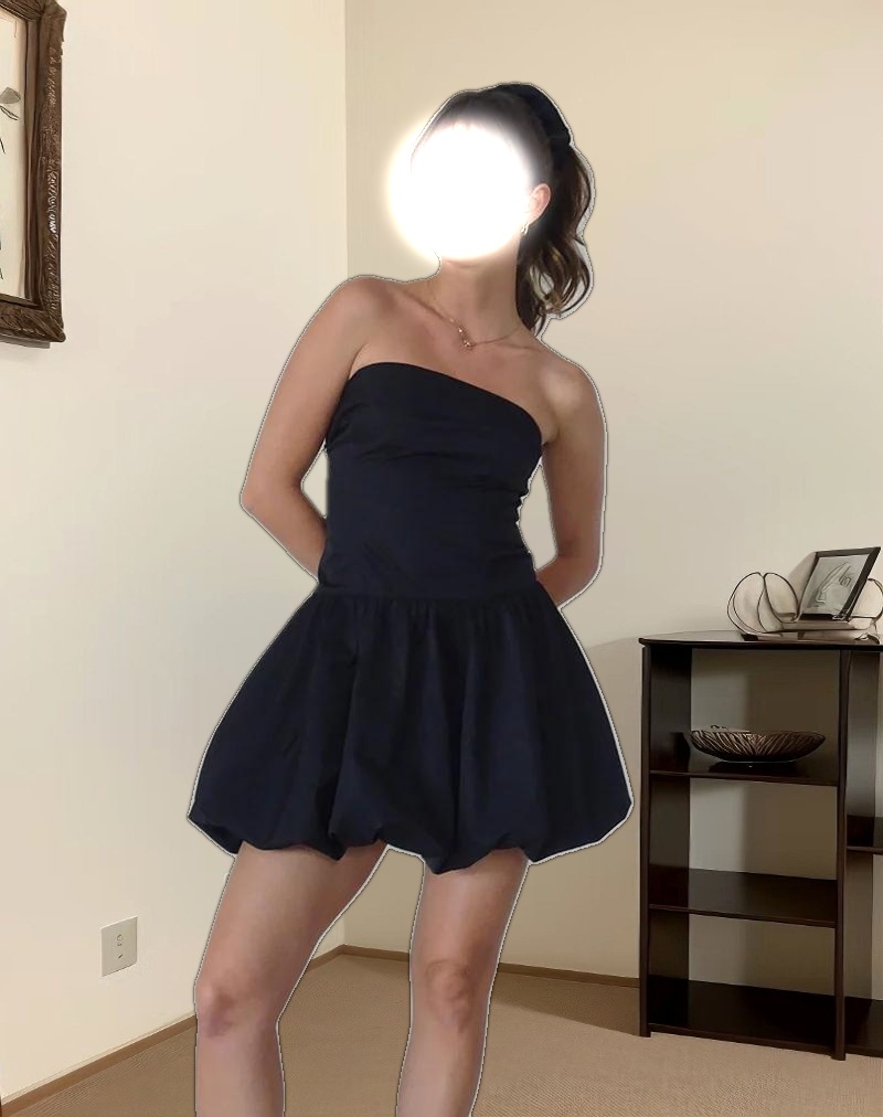 Krayofa Puffball Mini Dress in Black