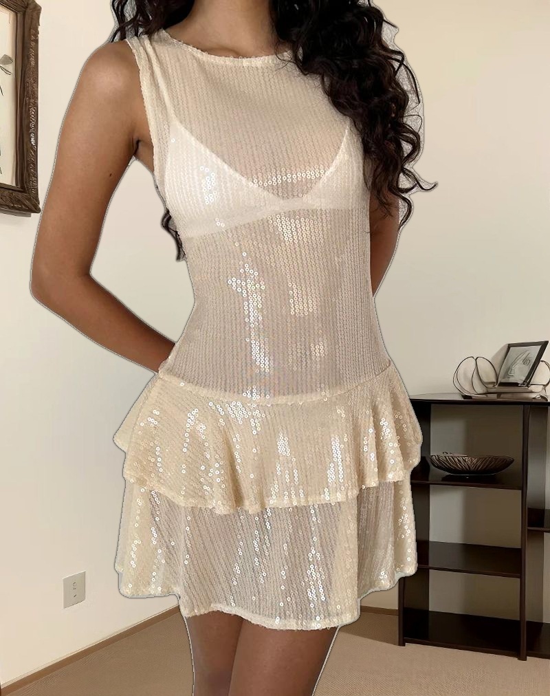 Turtoise Mini Dress in Nude Clear Tinted Disc