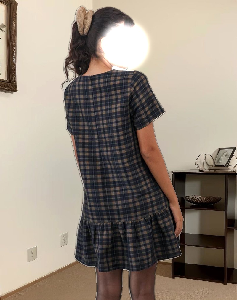 Asterin Mini Smock Dress in Navy Mustard Check