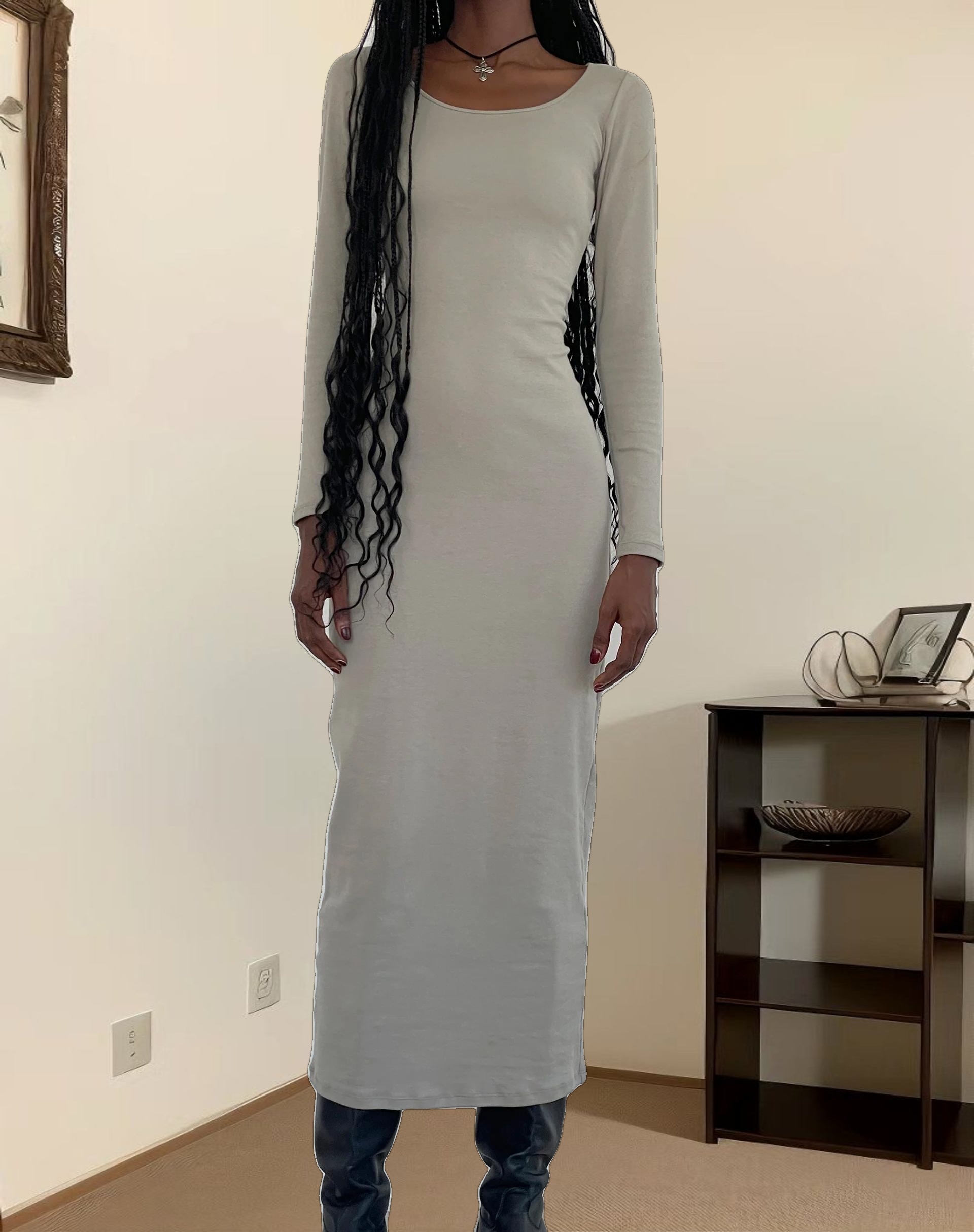 Belila Long Sleeve Maxi Dress in Sage Grey