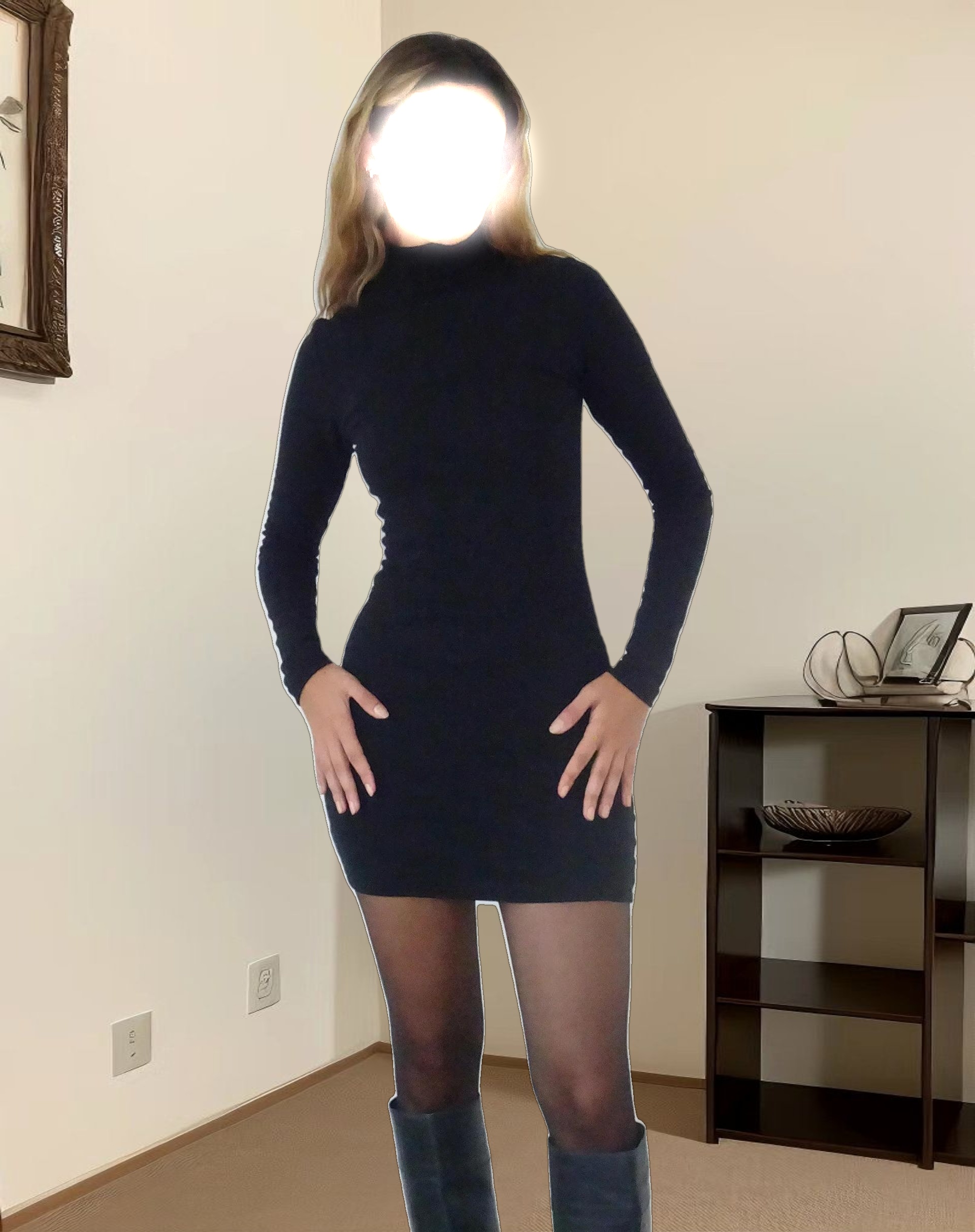 Yrion Turtle Neck  Bodycon Mini Dress in Black