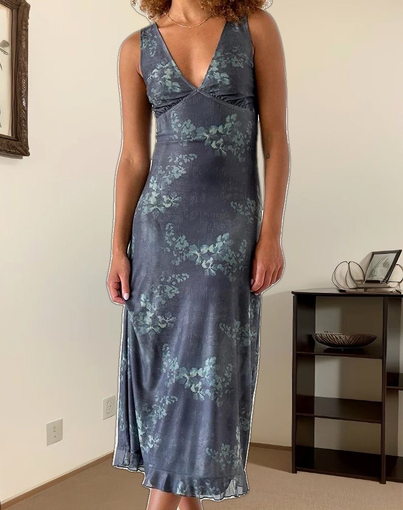 Gabriela Midi Dress in Faded Botanical Green