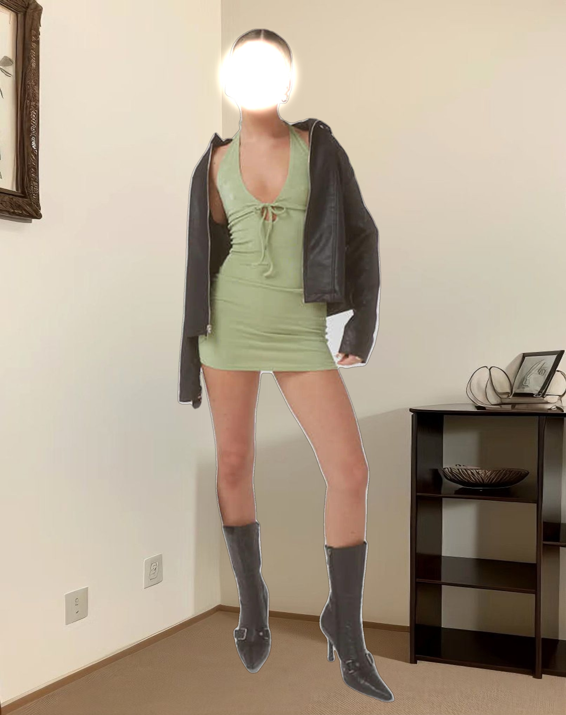 MOTEL X OLIVIA NEILL Momota Mini Dress in Washed Sage Green