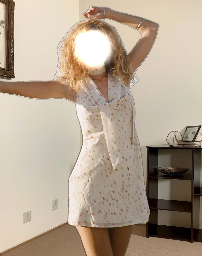 Jenat Mini Dress in Ivory Bambi Print with Scarf