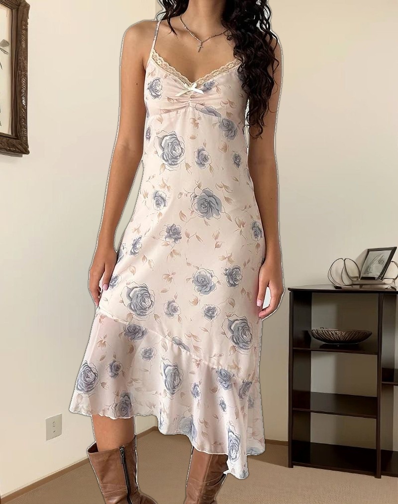 Kamala Midi Dress in Wild Rose Blue