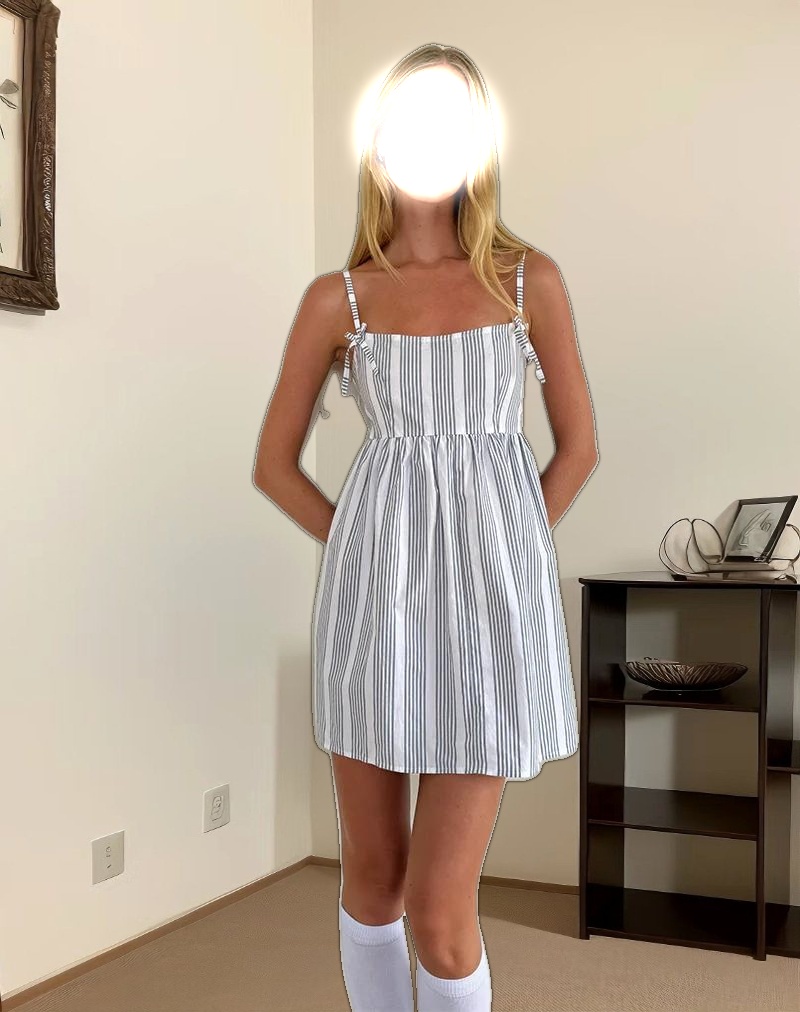 Tisyani Mini Dress in Vertical Grey Stripe