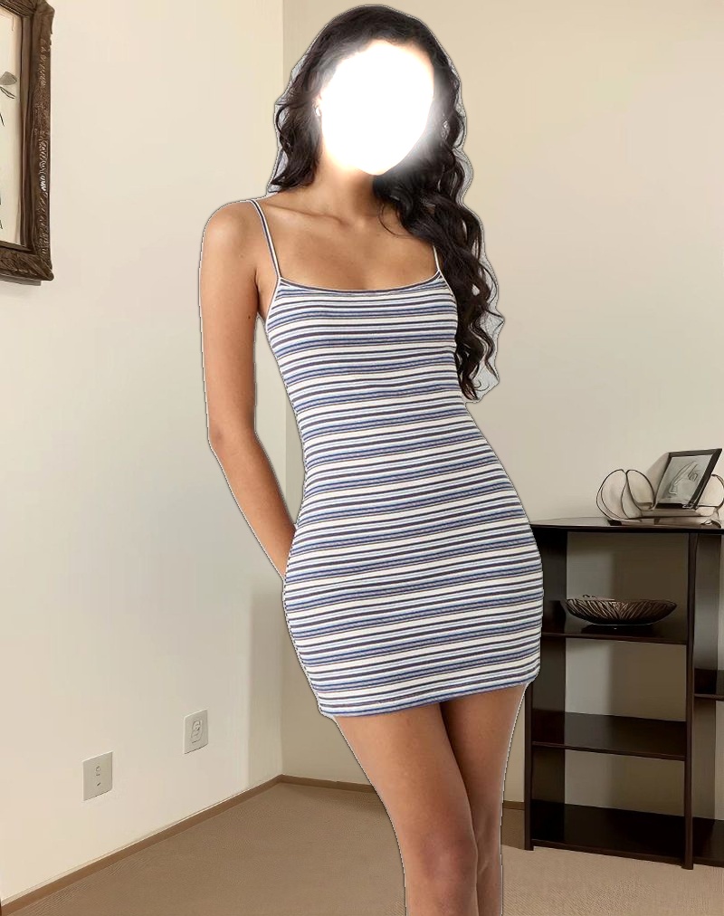 Anzhelina Strappy Mini Dress in Multi Blue Stripe