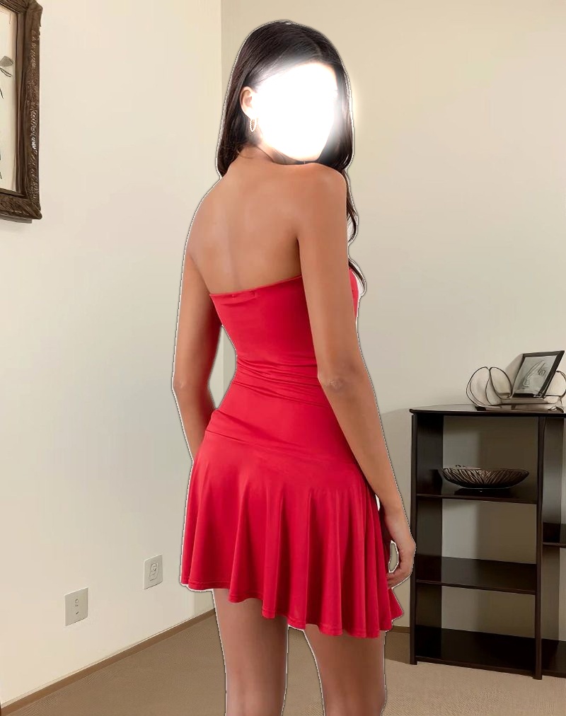 Yasmin Bandeau Mini Dress in Slinky Red