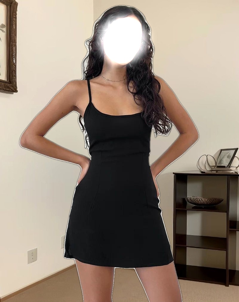 Samiya Mini Dress in Crinkle Black