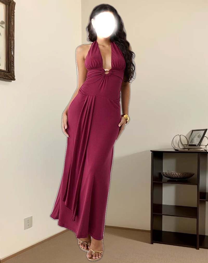 Ryoko Maxi Dress in Cupro Burgundy