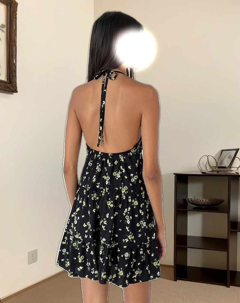 Siskana Mini Dress in Lemon and Lime Black